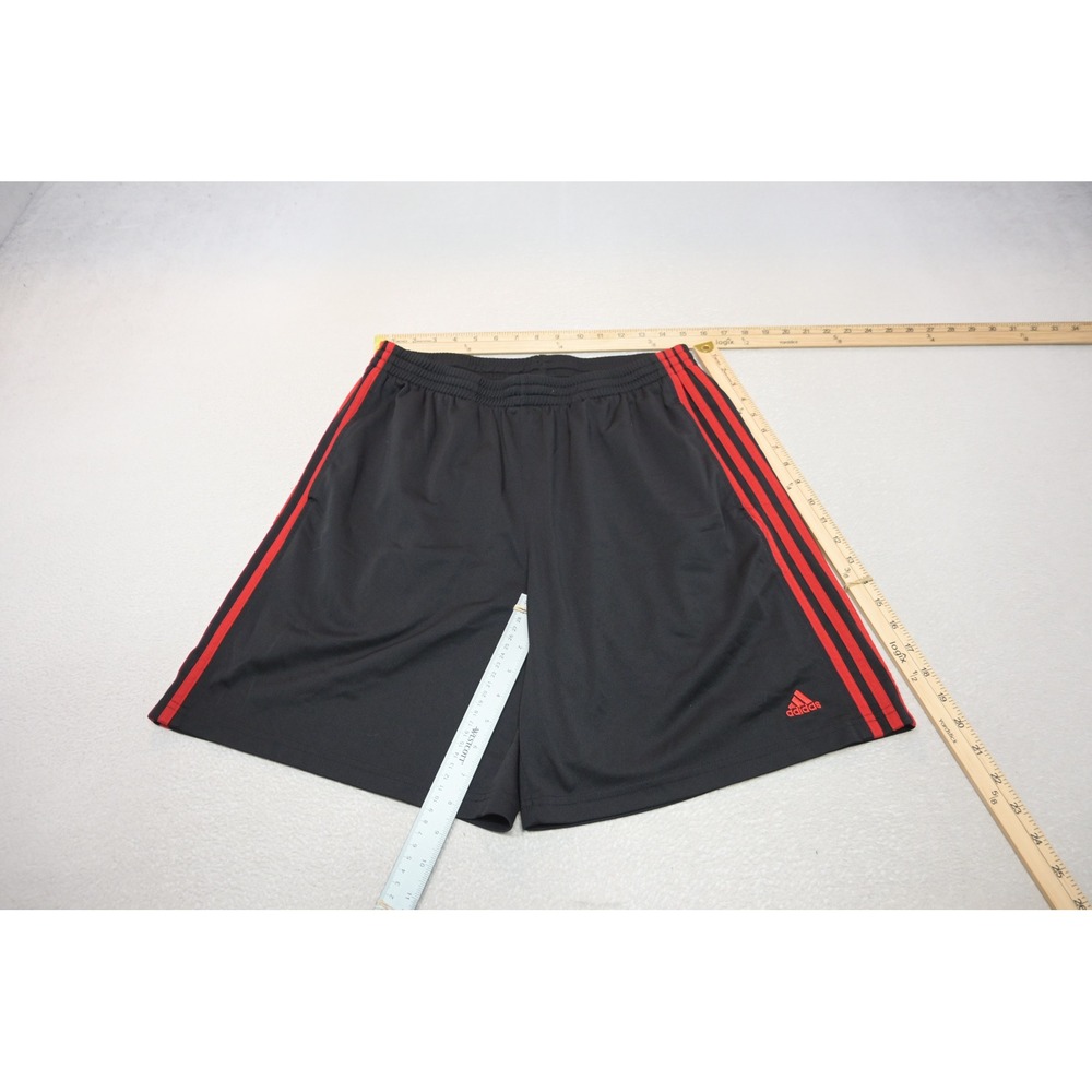 Adidas Athletic Gym Shorts Mens XL Black Red 3-Stripe Pockets Excellent
